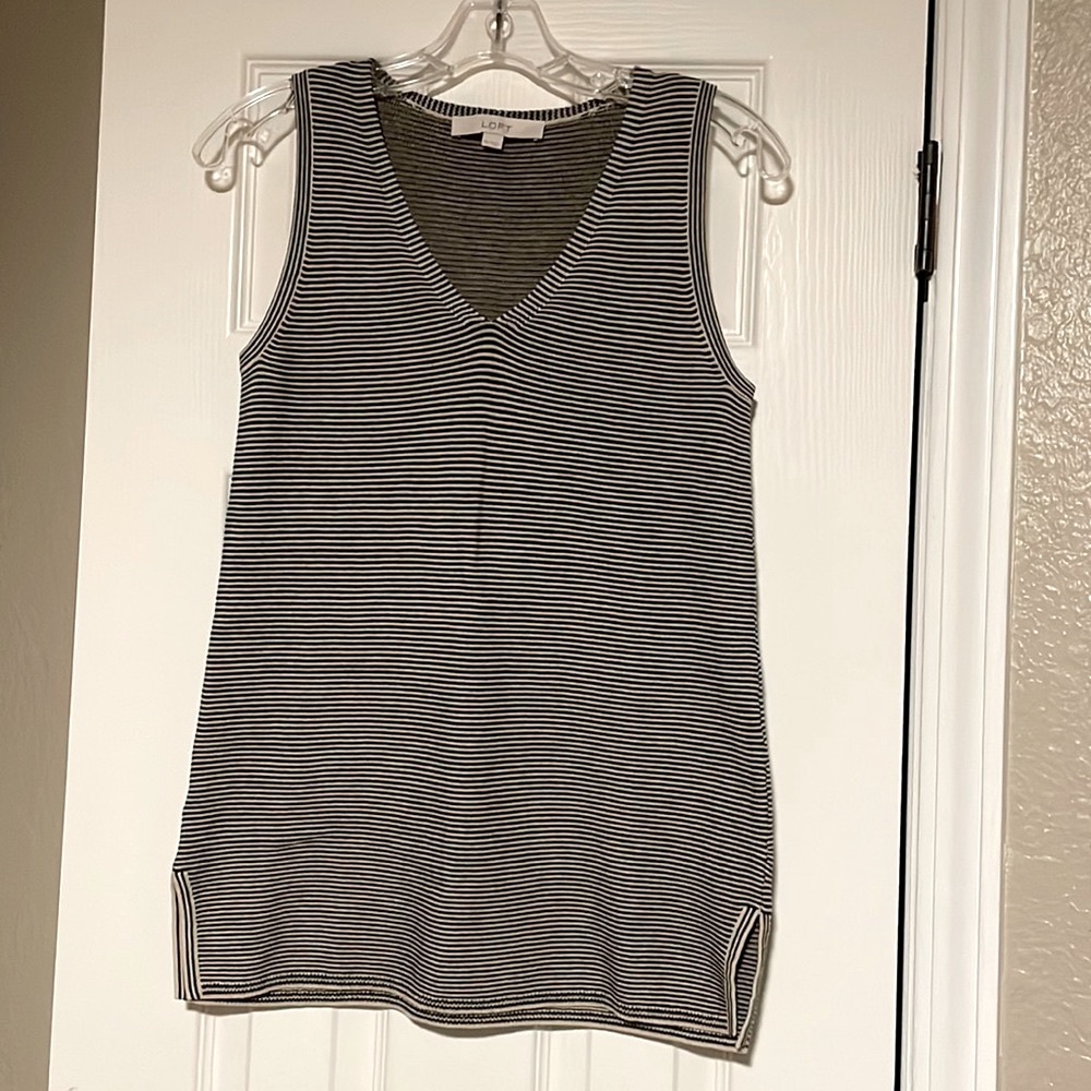 LOFT Black and Tan Striped Sleeveless Sweater Size XS